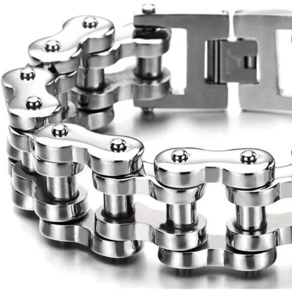 Motorcycle Chain Bike Chain Bracelet of Stainless Steel Silver Color Polished - Picture 3 of 7